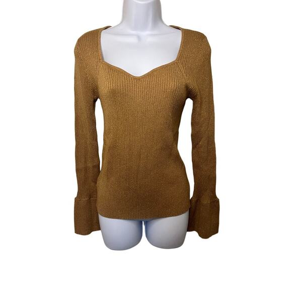 LOFT Shimmer Ribbed Sweetheart Neck Flare Sleeve Sweater Size Medium Office - Picture 4 of 6